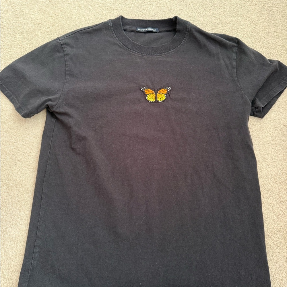 Brandy Melville Black and Yellow Butterfly Tee one size